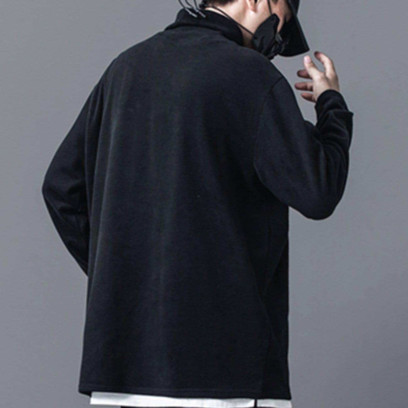 Dark Functional Multi-pocket Turtleneck Sweatshirt