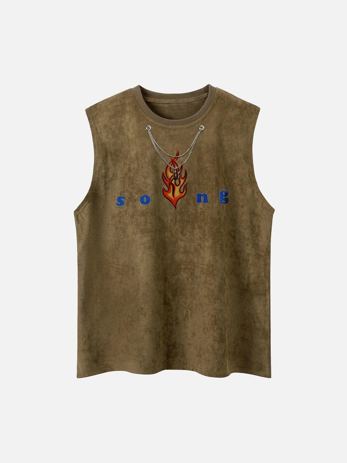 Necklace Flame Print Suede Vest