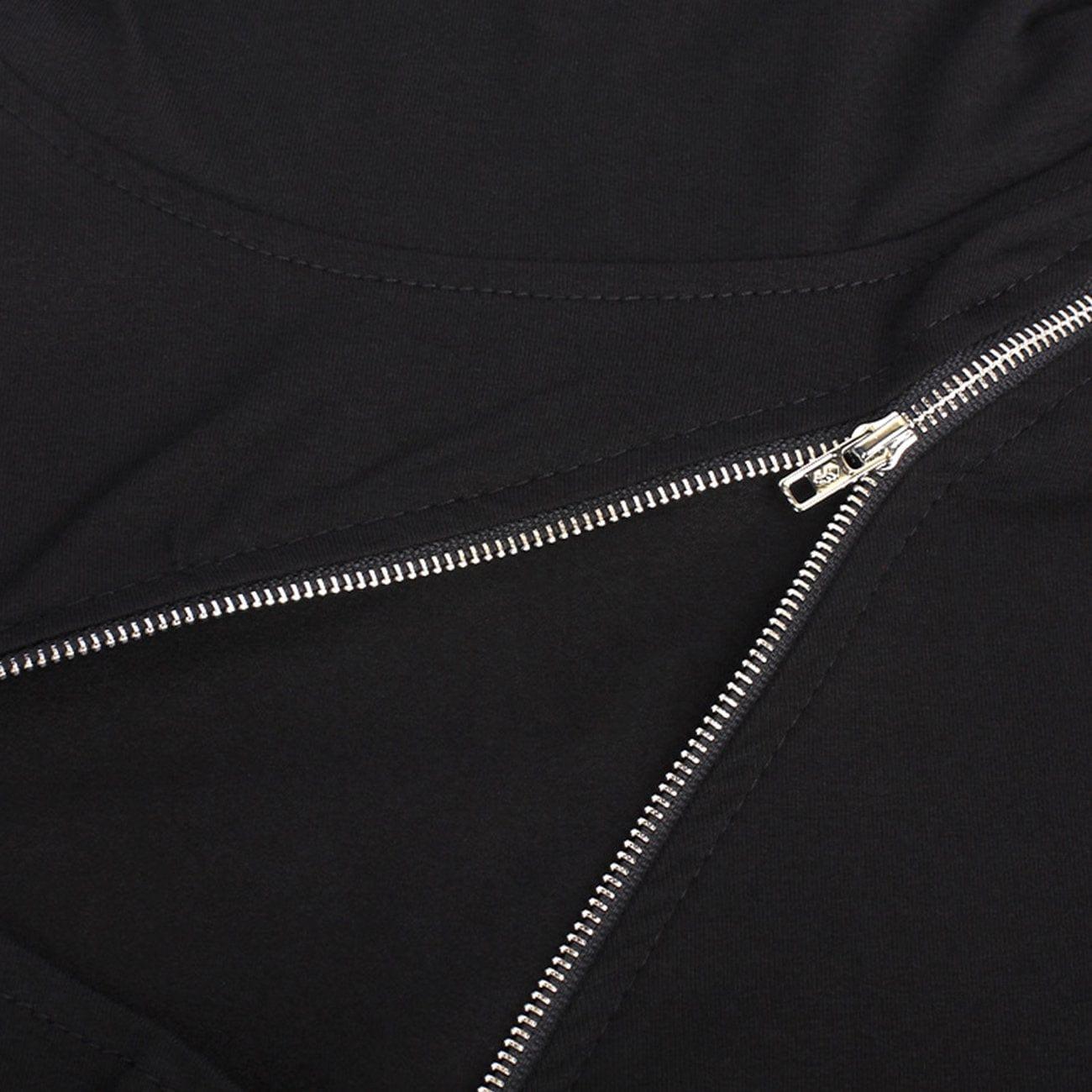 Irregular Zip Up Long Sleeve T Shirt