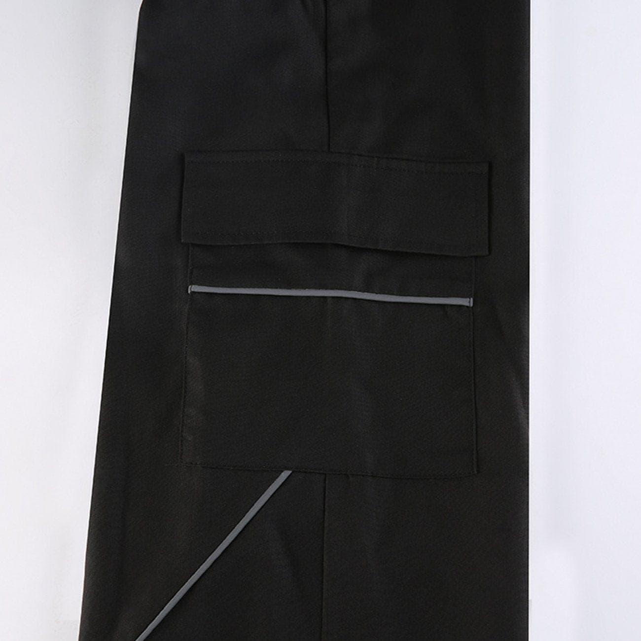Asymmetric Zipper Reflective Strip Cargo Pants