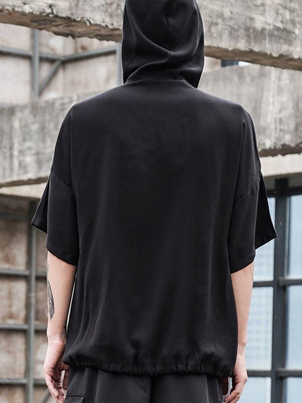 Dark Elastic Oversized Hooded Shirt