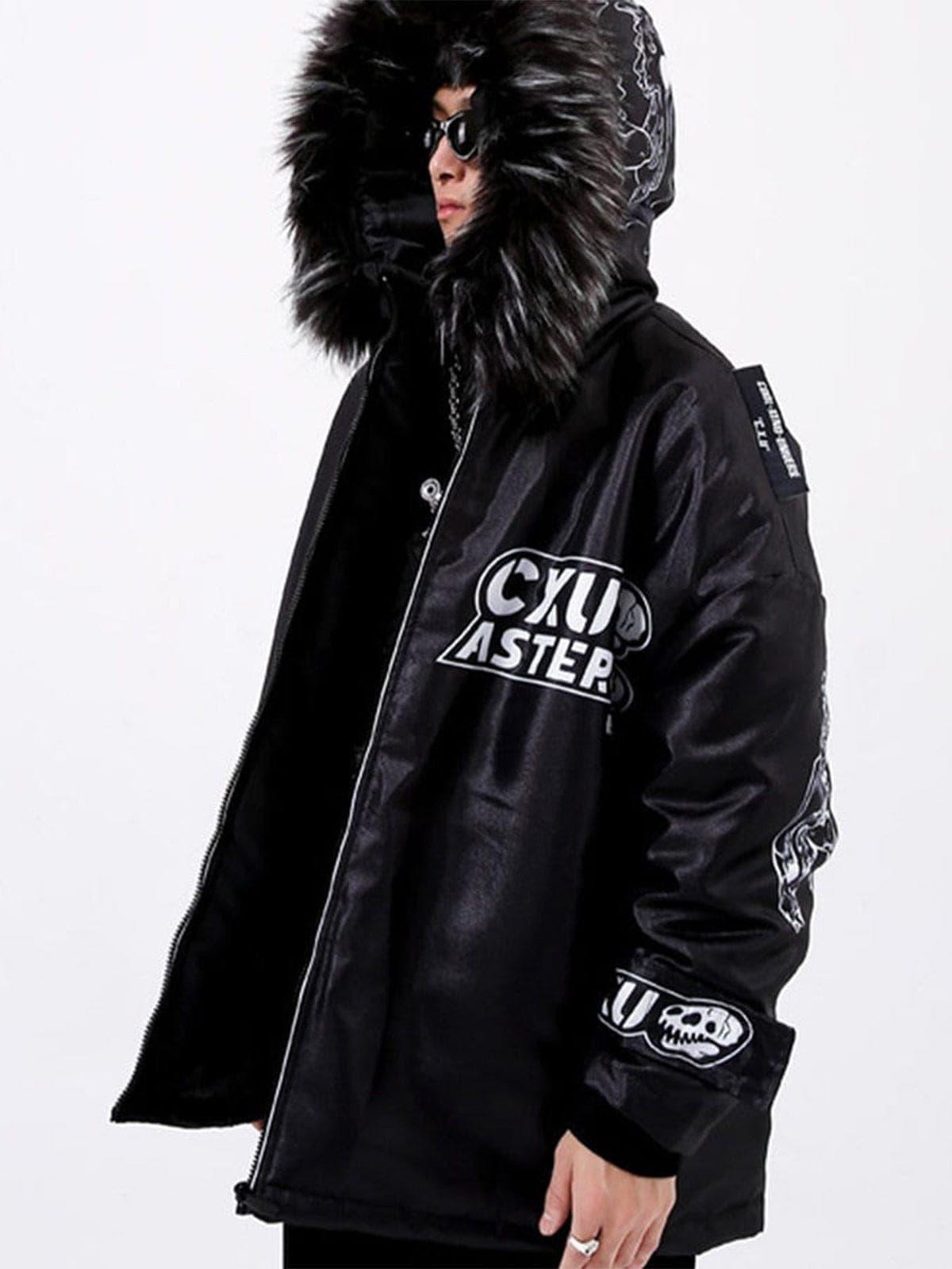 Dark Skeleton Print Winter Coat