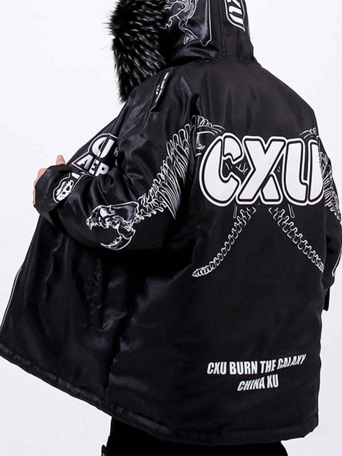 Dark Skeleton Print Winter Coat