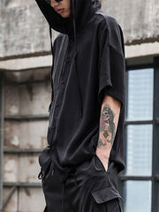 Dark Elastic Oversized Hooded Shirt