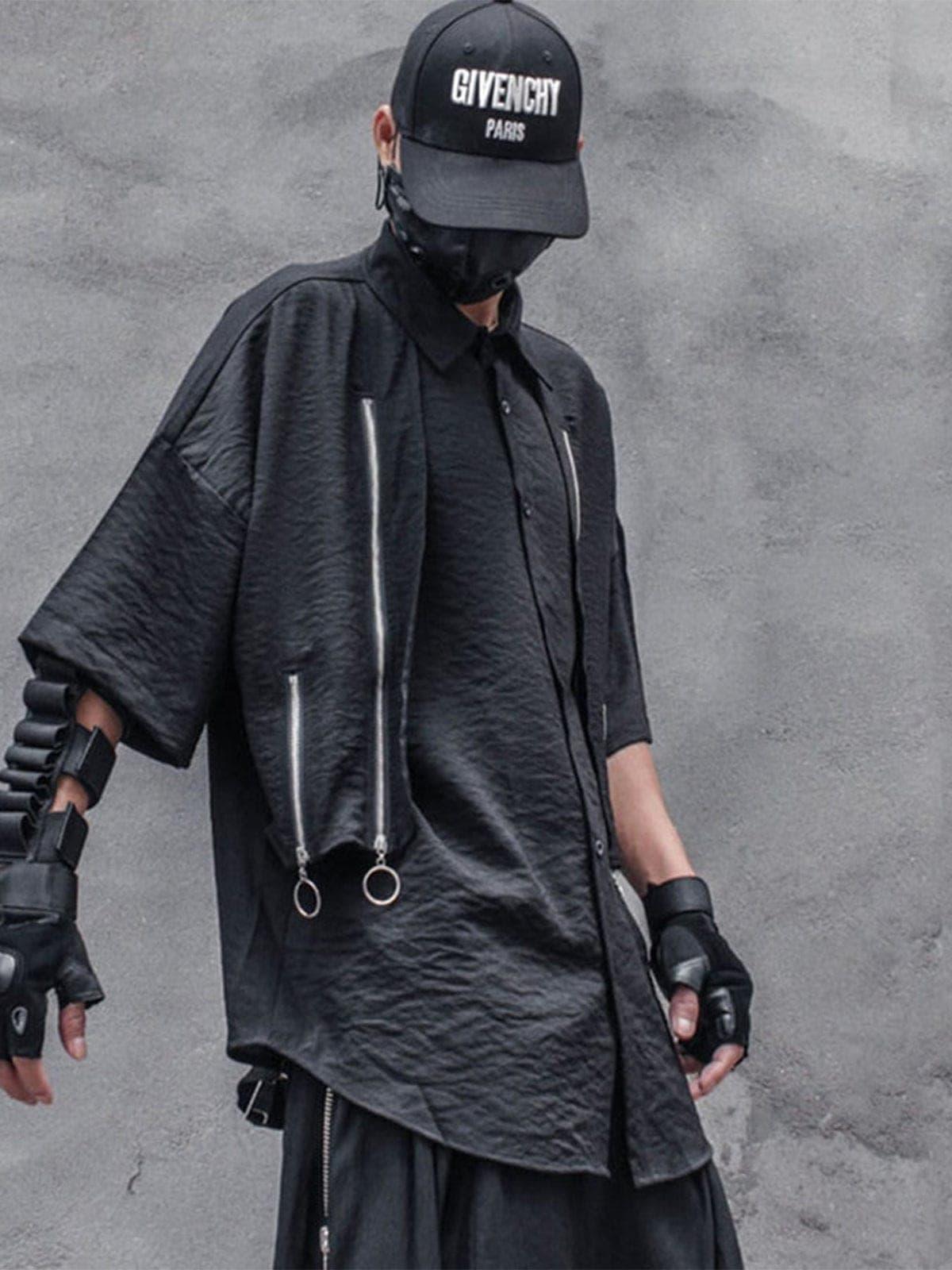 Dark Personalized Zipper Patchwork Shirt