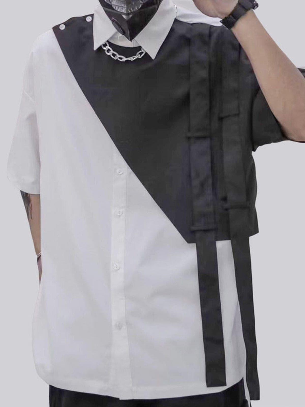 Dark Patchwork Ribbon Shirt