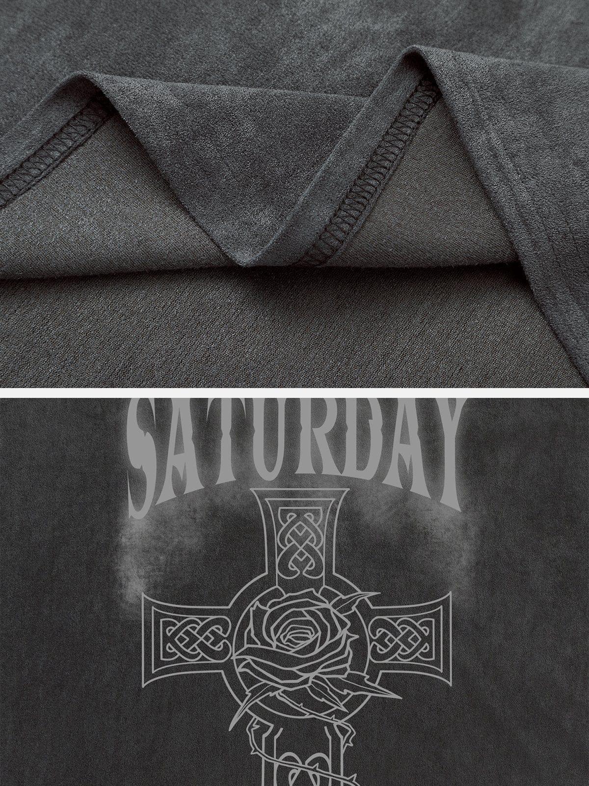 Necklace Cross Print Suede Vest
