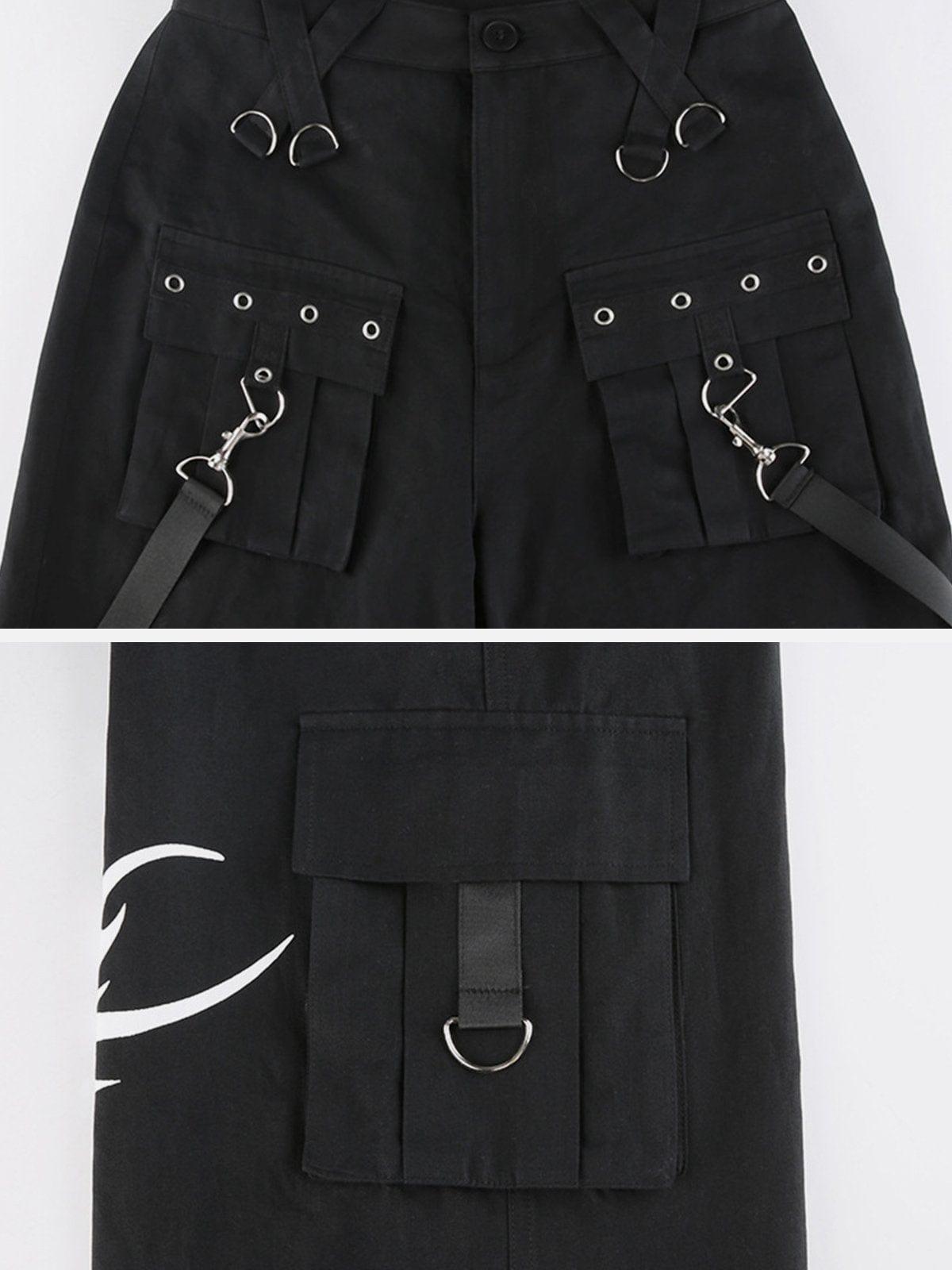 Dark Print Rivet Ribbons Pants
