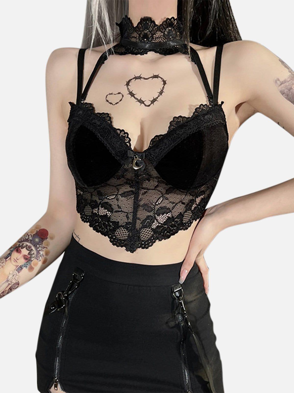 Sexy Lace Mesh Moon Suspender Vest