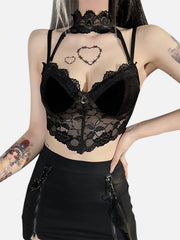 Sexy Lace Mesh Moon Suspender Vest