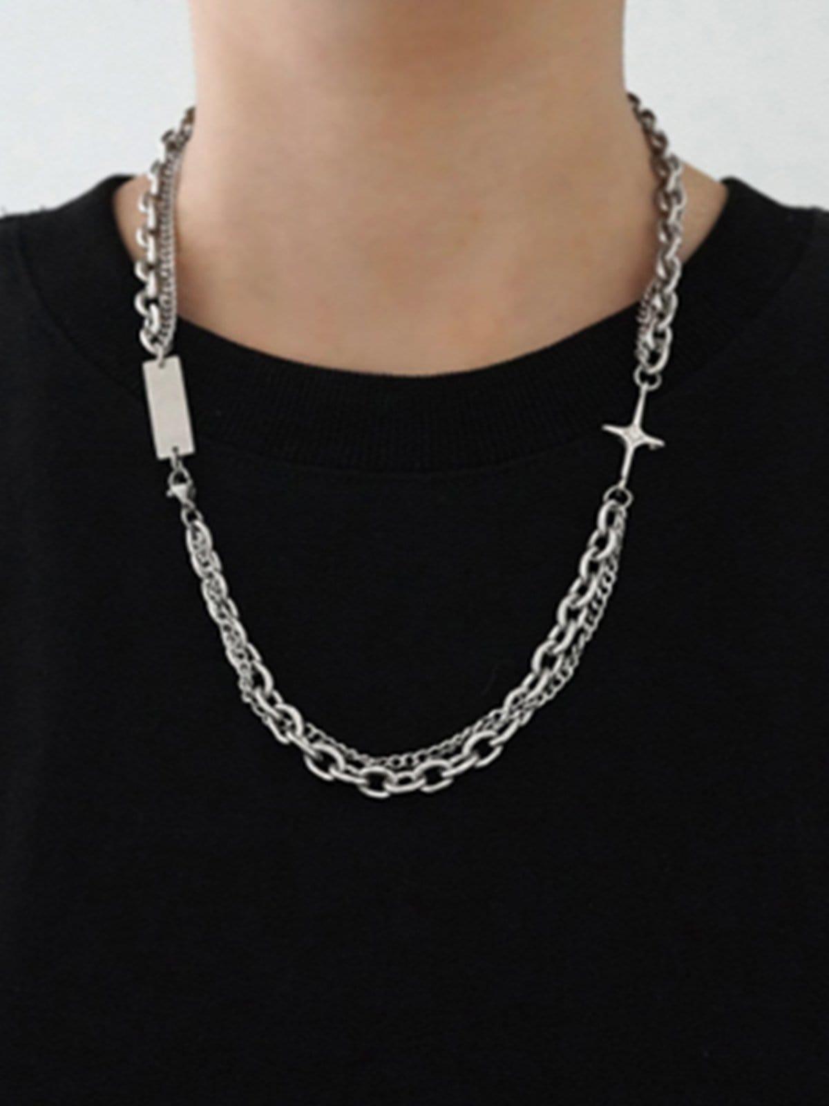 Punk Four-pointed Star Double-layered Necklace