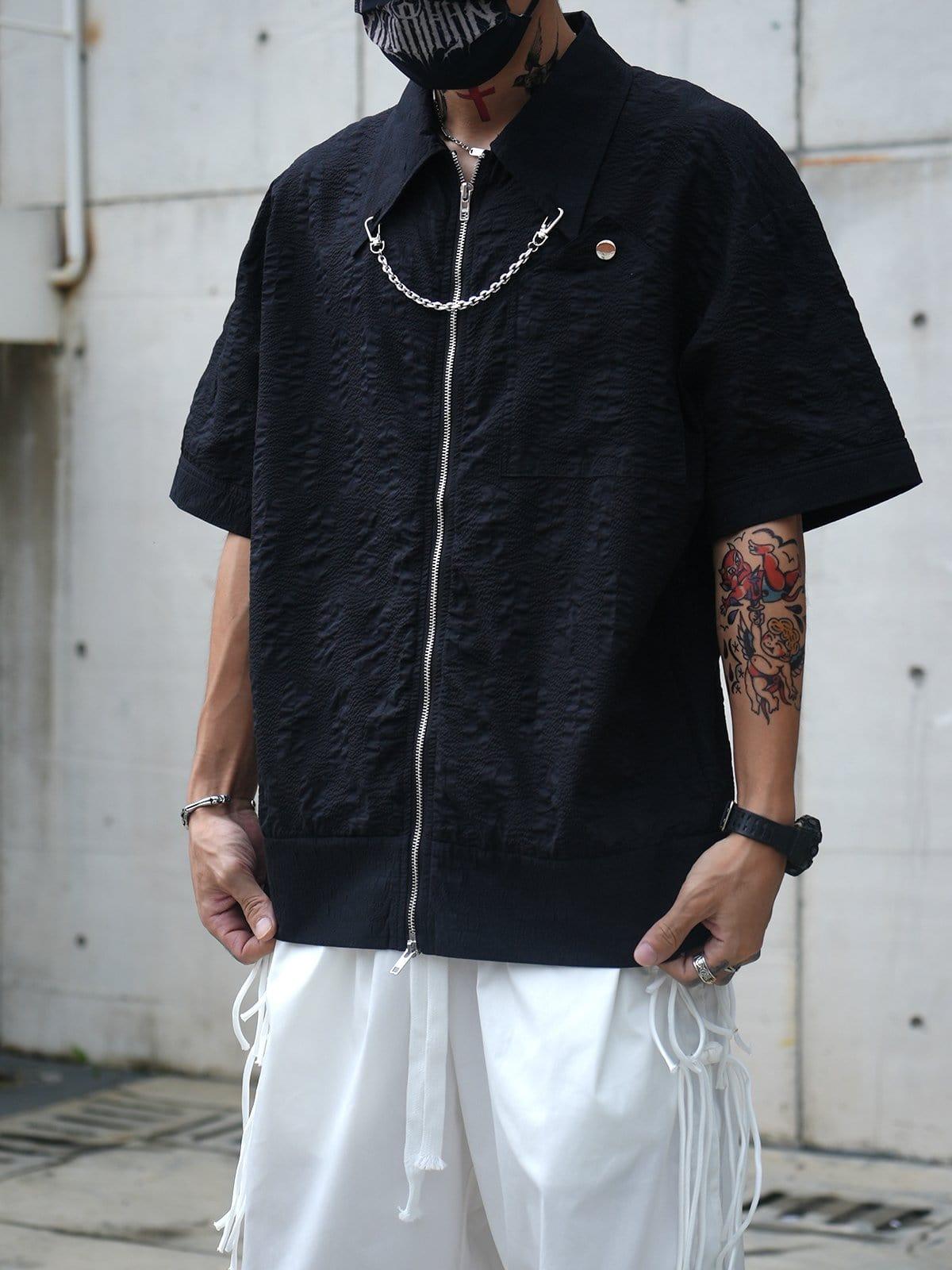 Chain Zip Up Short Sleeve Shirt