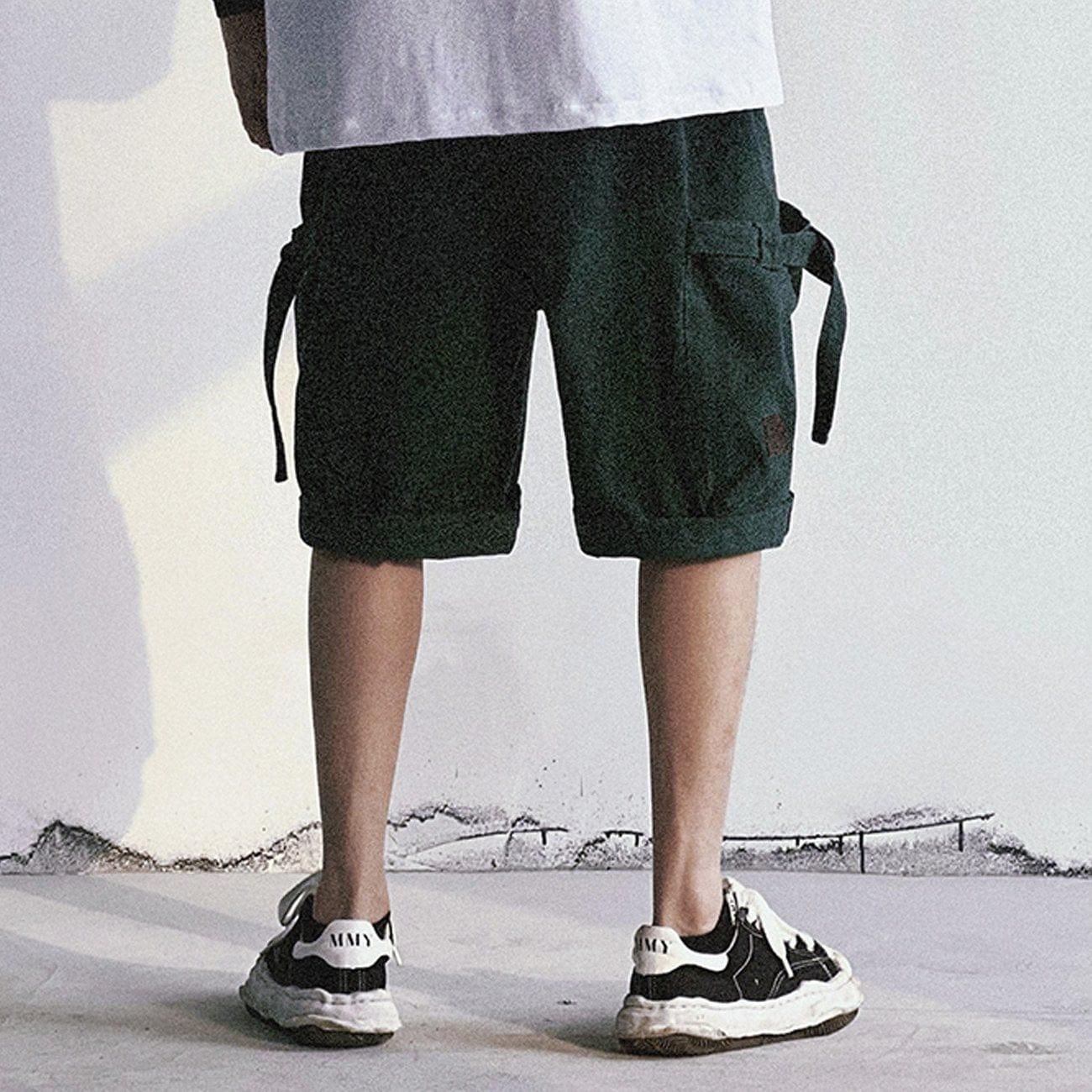 Drawstring Pocket Embroidery Shorts