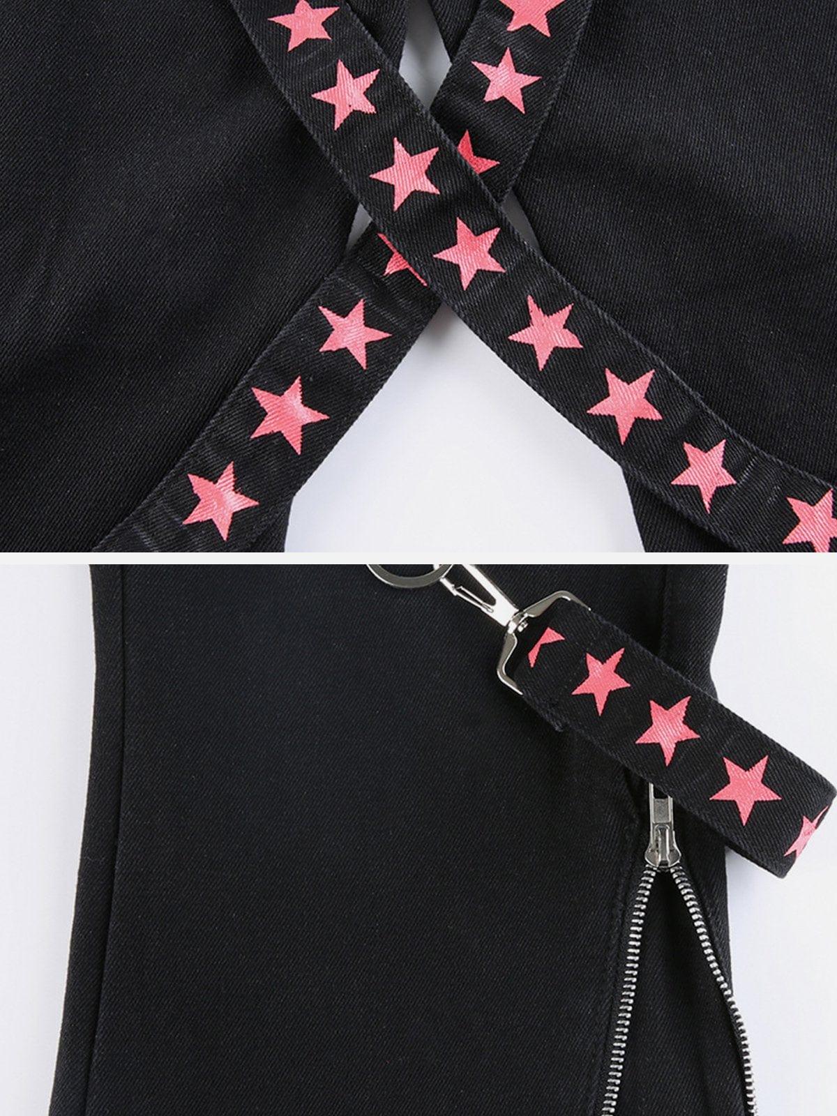 Dark Star Ribbon Zip Wide-Leg Pants