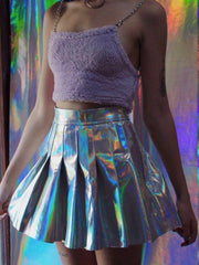 Laser Glossy Fluorescent Pleated Skirt
