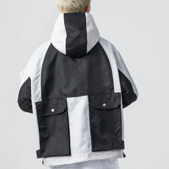 Functional Patchwork Multi Pockets Hooded Jacket