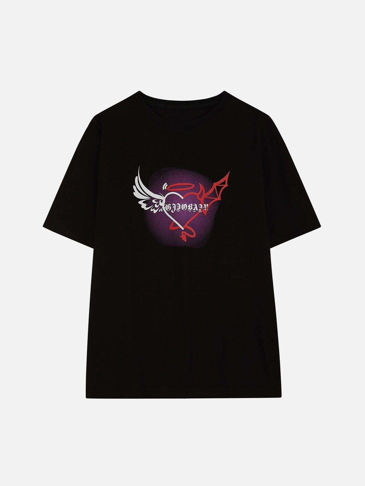 Angel Devil Wings Love Heart Print Tee