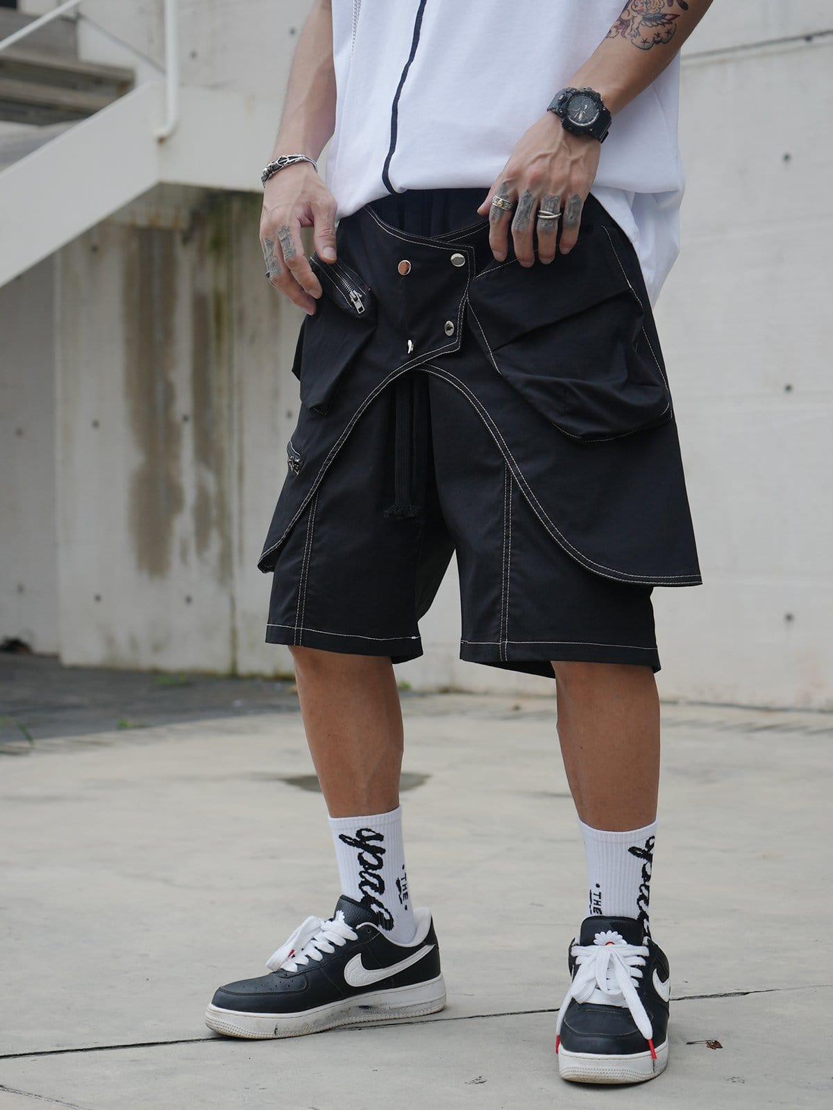 Patchwork Chain Pocket Cargo Shorts