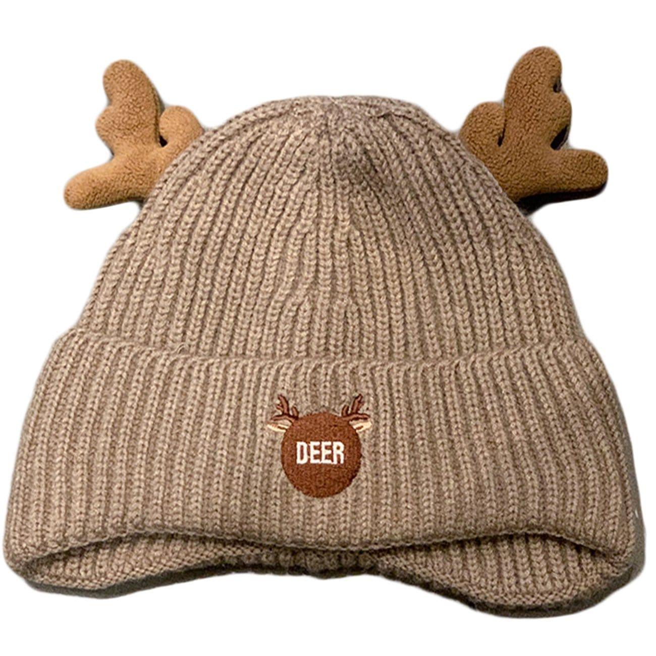 Vintage Elk Horn Embroidery Knit Cap