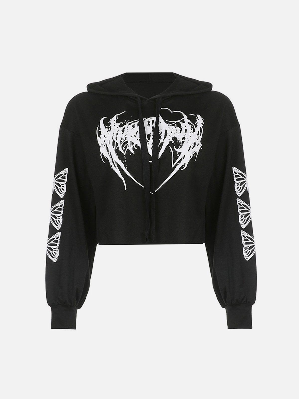 Love Butterfly Print Sleeves Hoodie