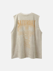 Necklace Cross Print Suede Vest