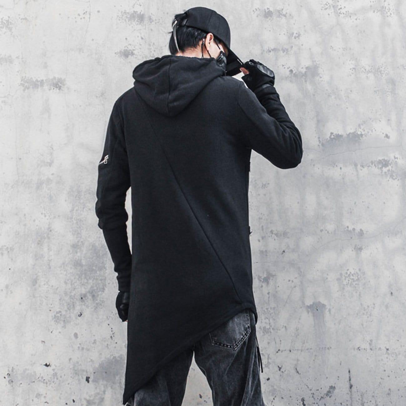 Dark Function Irregular Diagonal Zipper Hooded Jacket