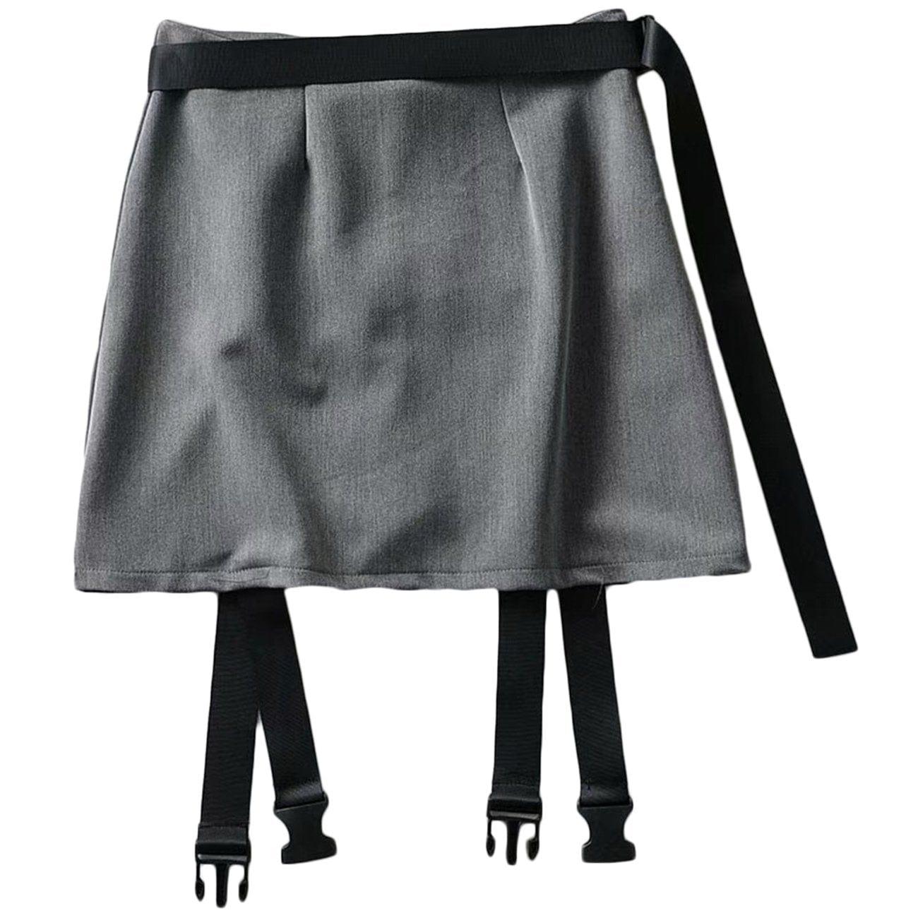 Techwear High Waist Ribbons Buckle Skirt