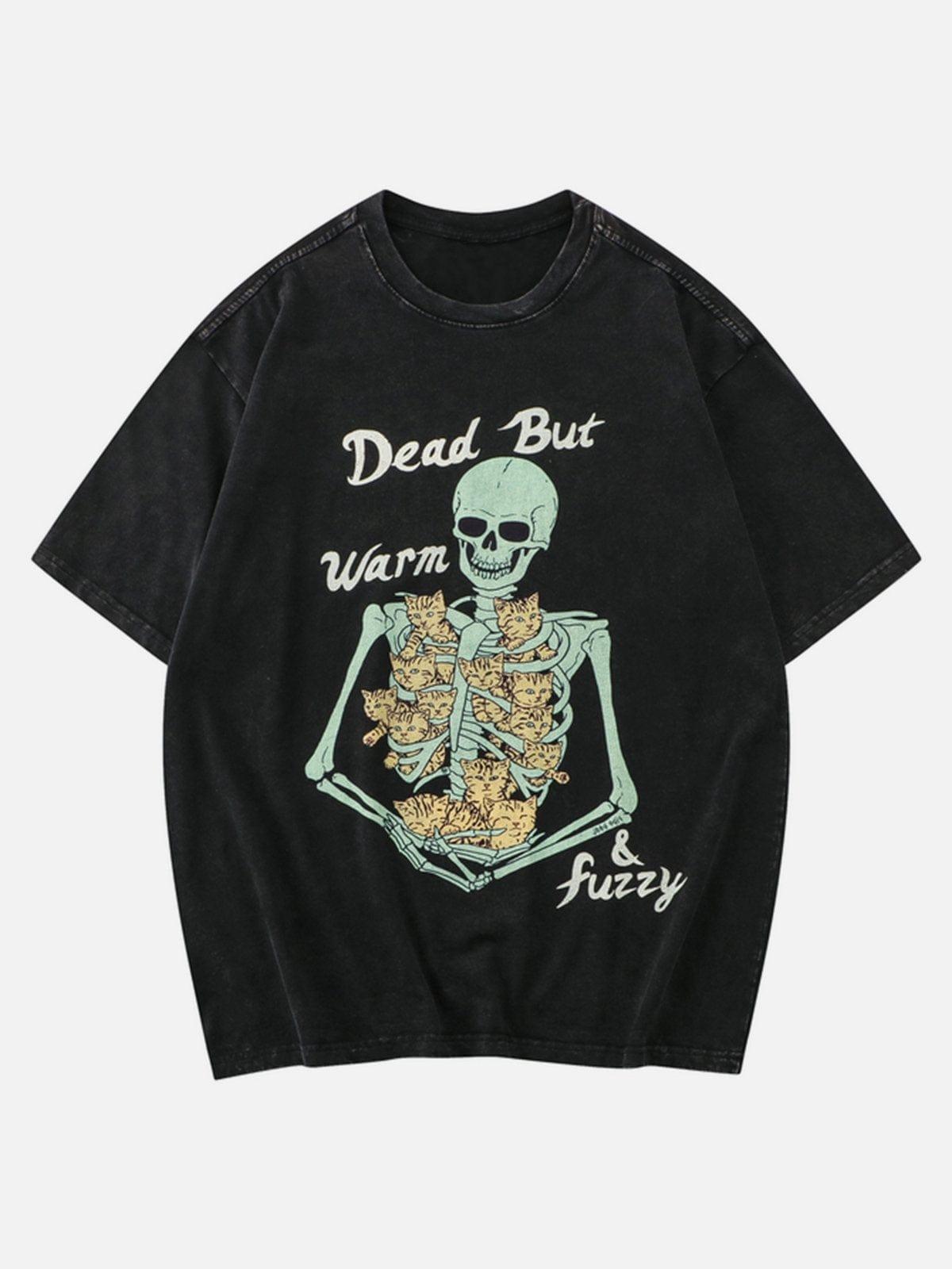 Retro Skull Cat Graphic Tee
