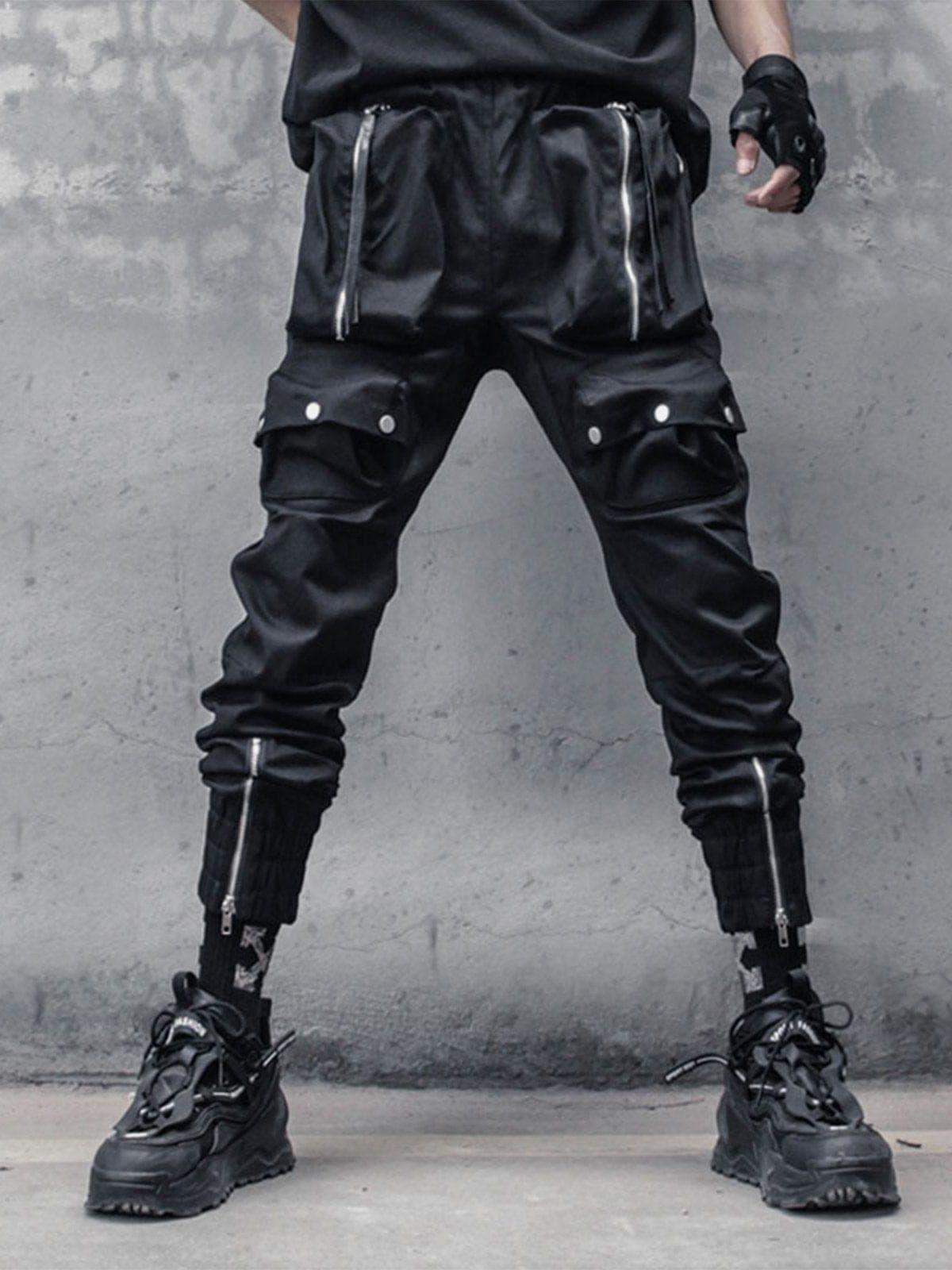 Zip Up Pockets Foot Mouth Cargo Pants
