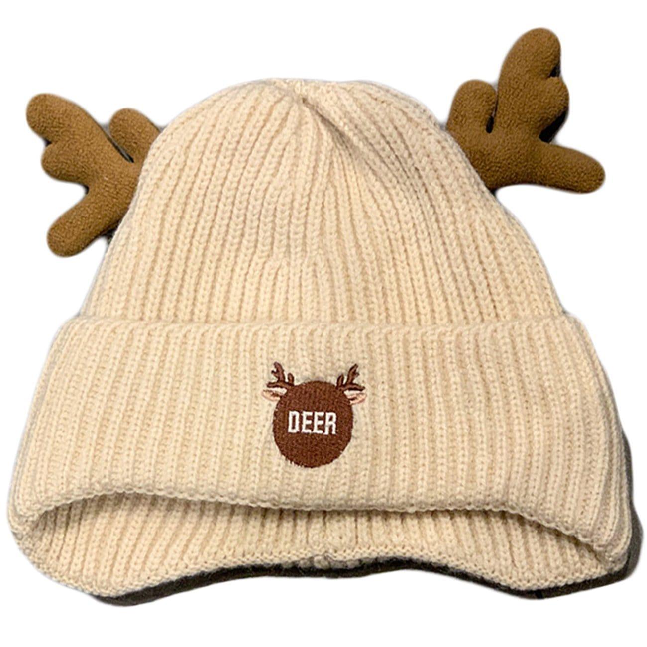 Vintage Elk Horn Embroidery Knit Cap