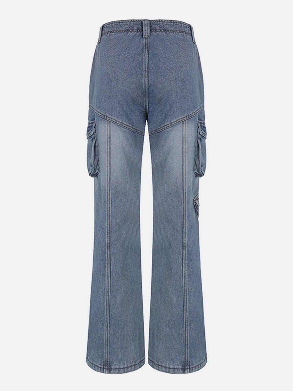 Asymmetrical Pockets Washed Jeans