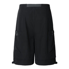 Patchwork Ribbon Zip Up Pocket Drawstring Function Shorts
