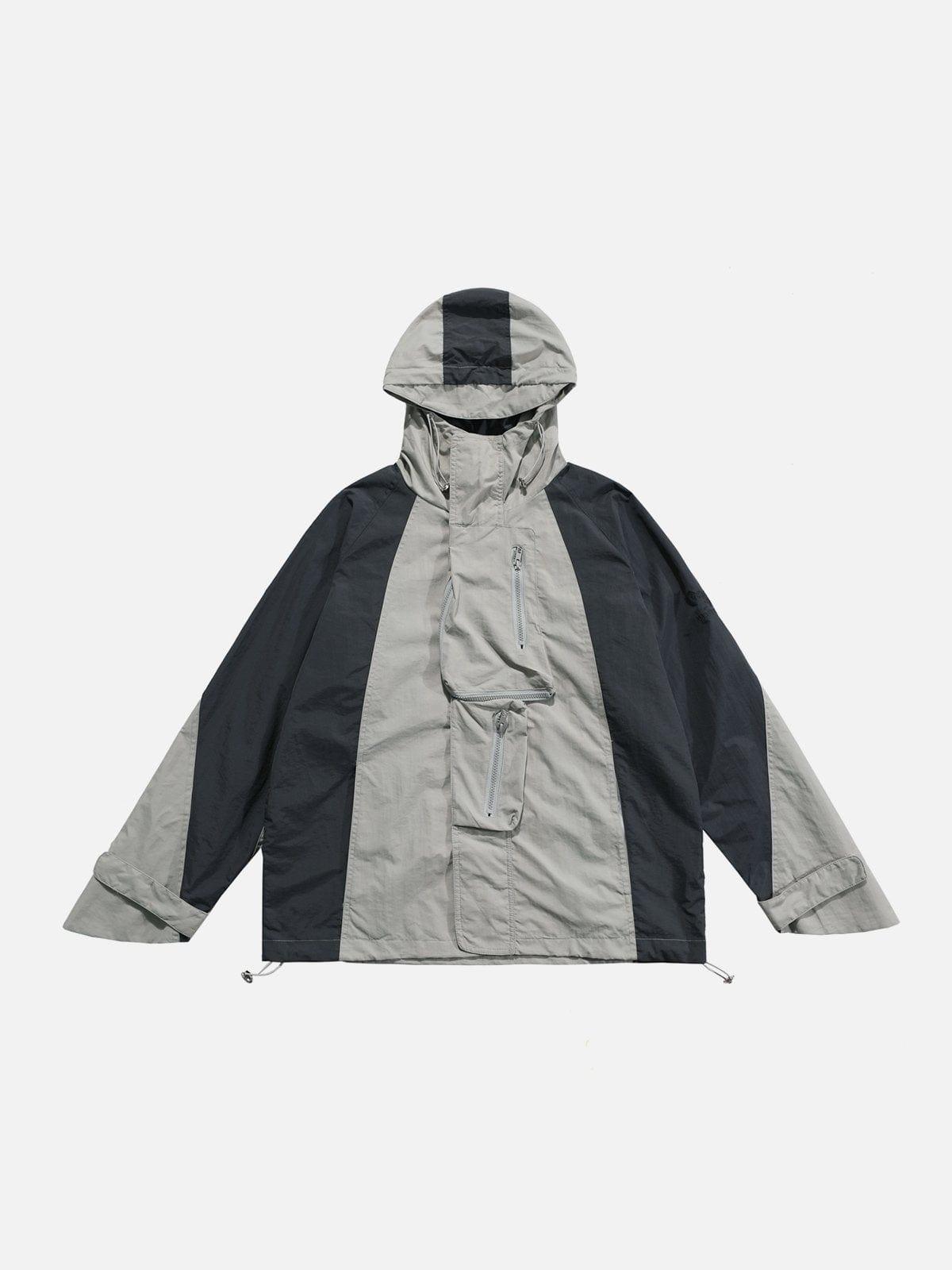 Patchwork Big Pocket Zip Up Jacket