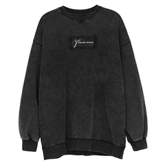 Dark Solid Patchwork Print Wash Sweatshirt