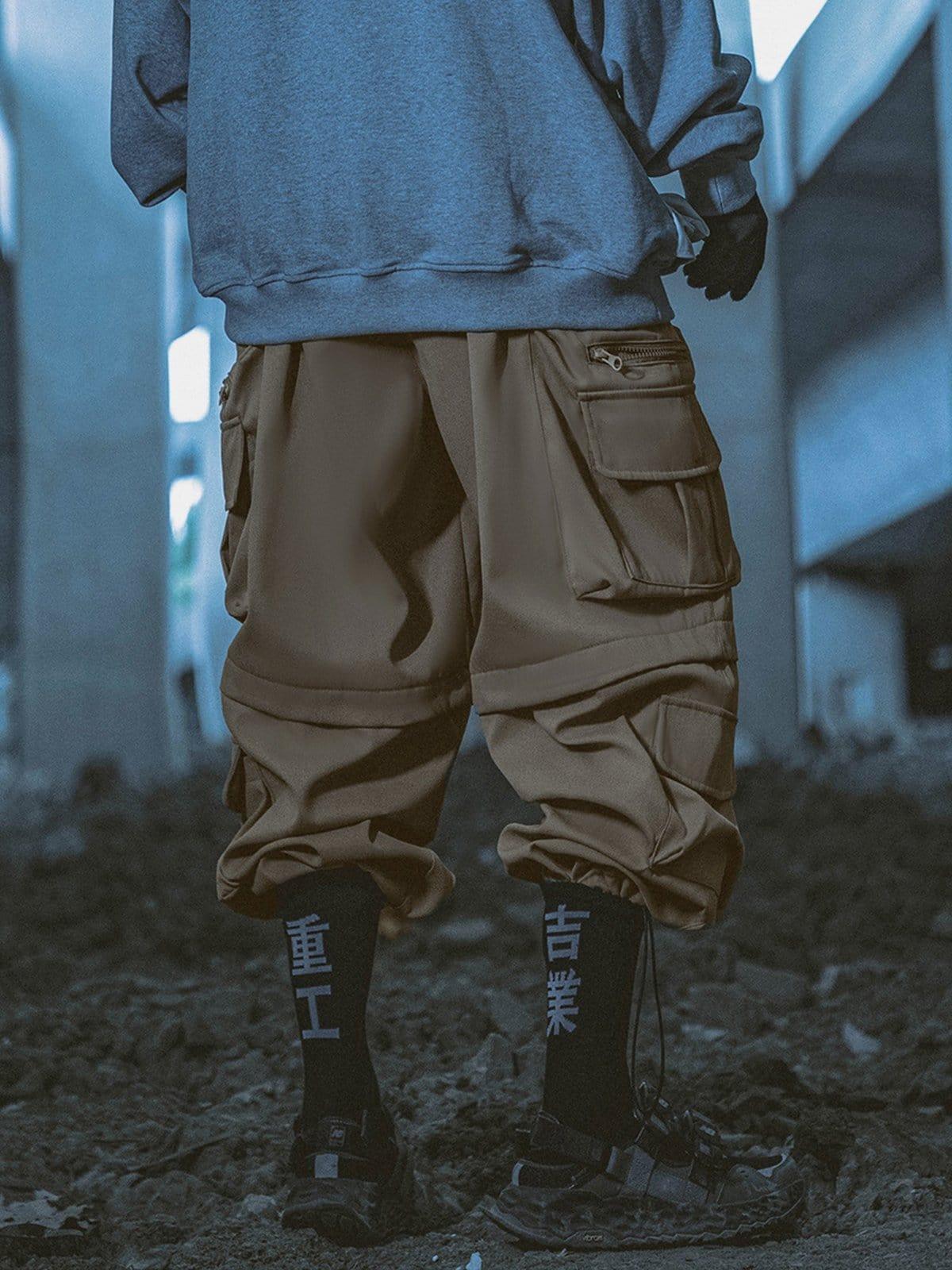 Solid Color Zip Up Pocket Cargo Pants