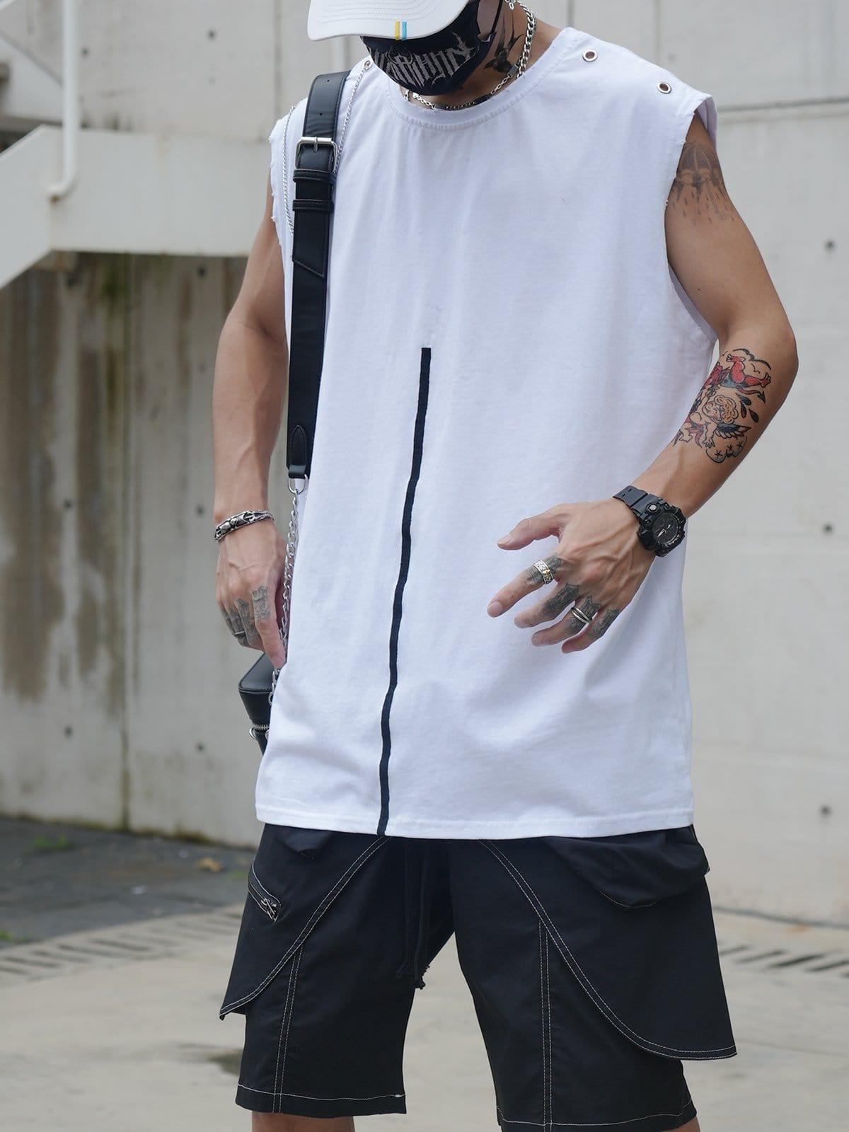 Asymmetrical Chain Rivet Patchwork Vest