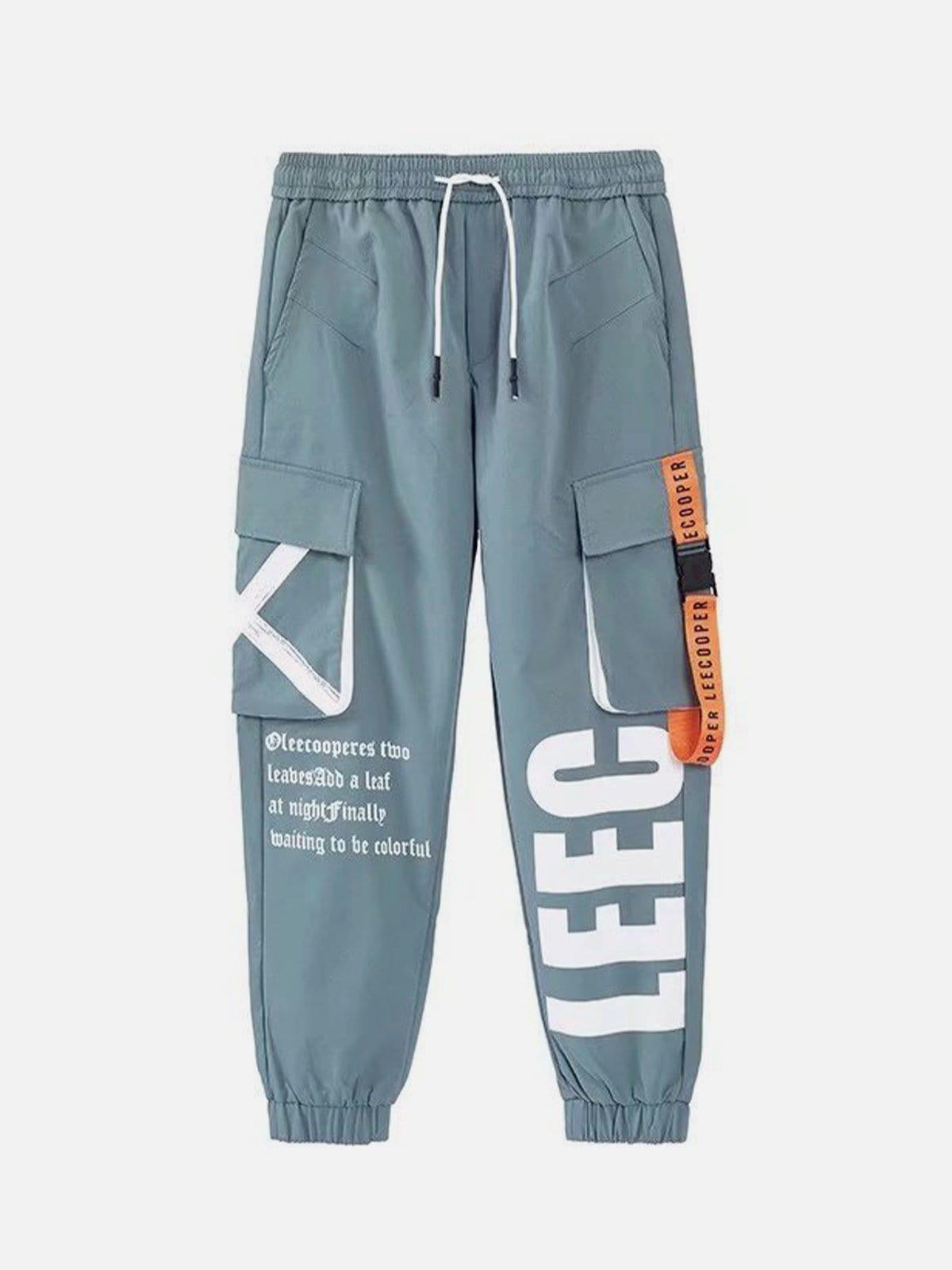 Function Ribbons Print Cargo Pants