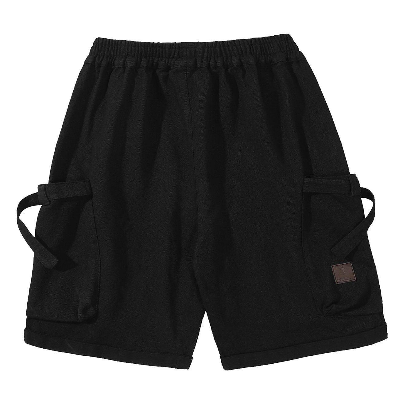 Drawstring Pocket Embroidery Shorts
