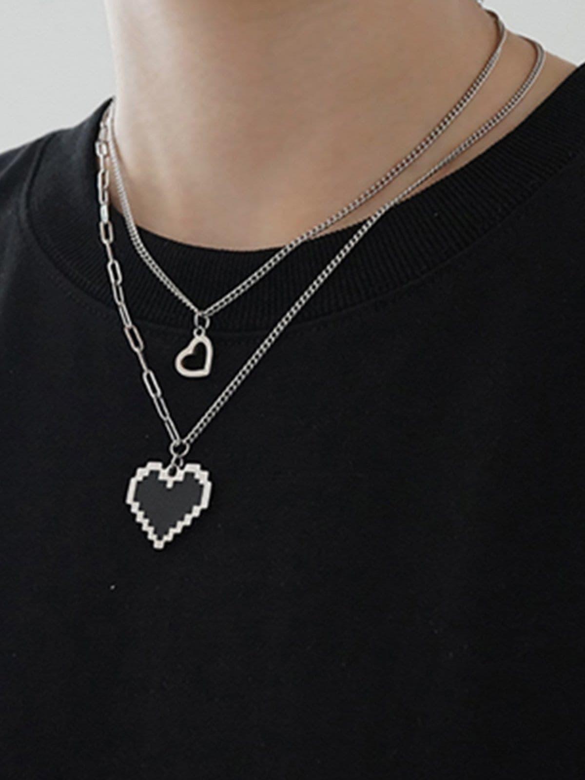Mosaic Heart Double Layer Necklace