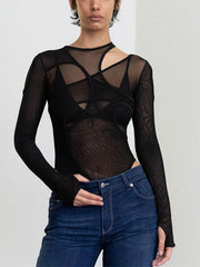 Fake Two Mesh Perspective Jumpsuit