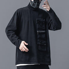Dark Functional Multi-pocket Turtleneck Sweatshirt
