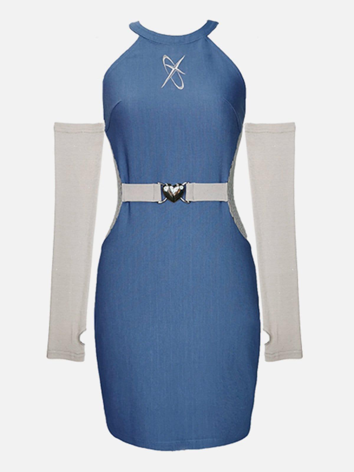 Hollowout Mesh Love Buckle Dress