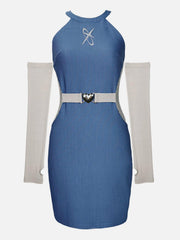 Hollowout Mesh Love Buckle Dress