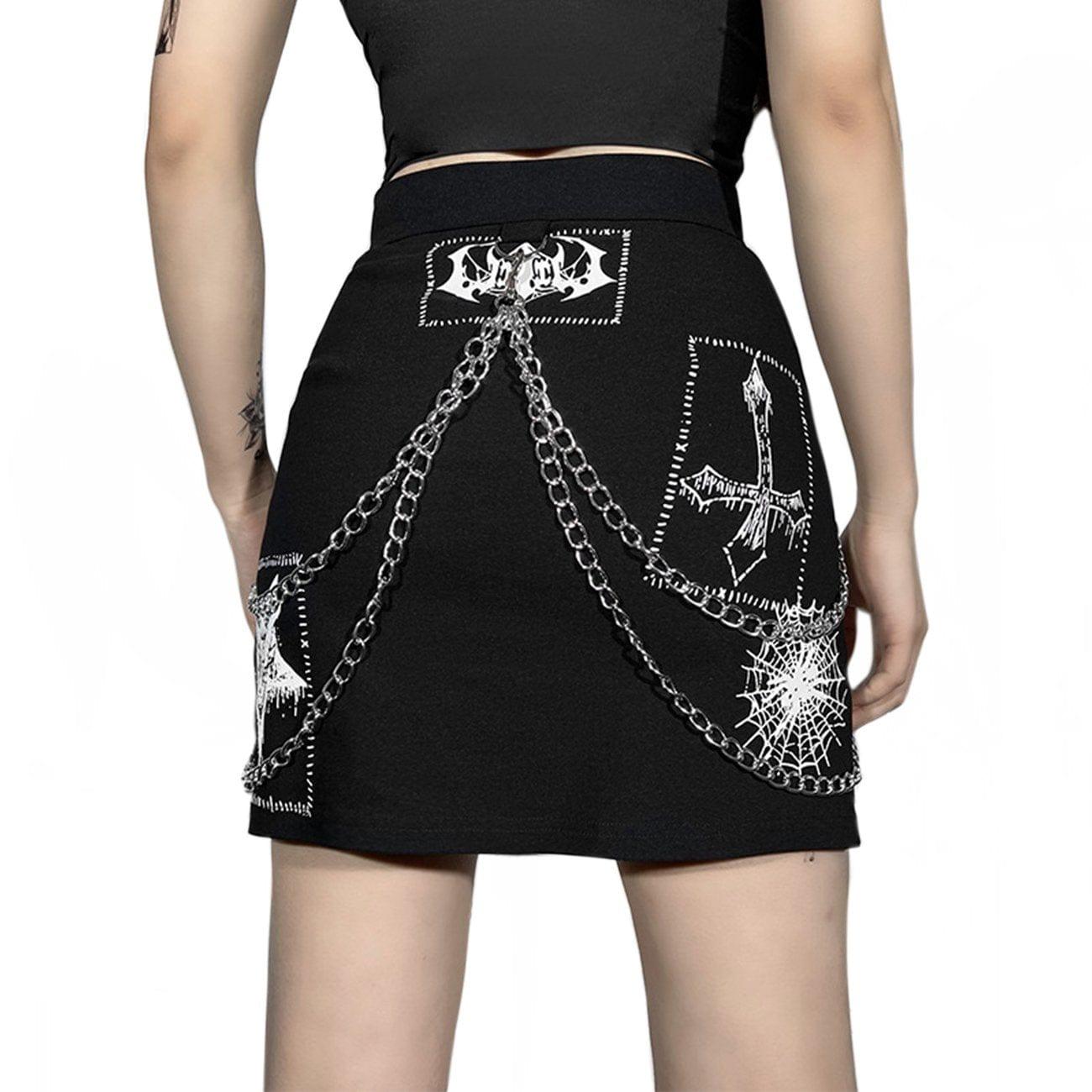 Dark Punk Skeleton Chain Skirt