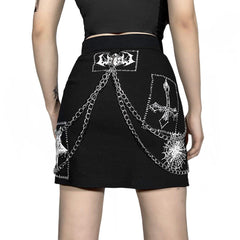 Dark Punk Skeleton Chain Skirt