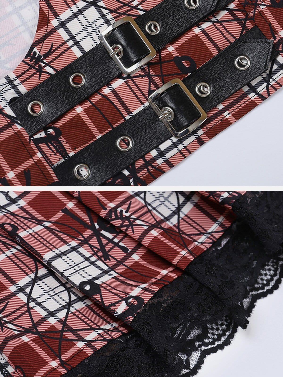 Plaid Skull Vest Suit