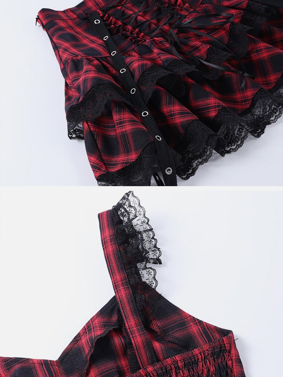 Plaid Lace Pleated Skirt Suit