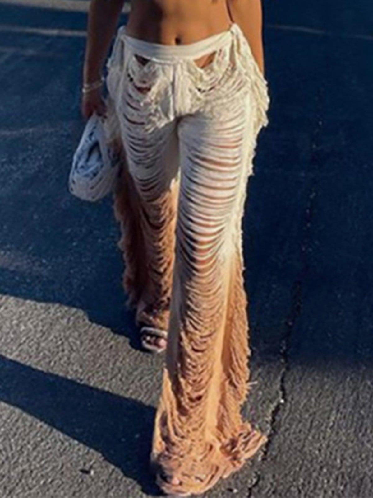 Hollow Hole Tassel Pants