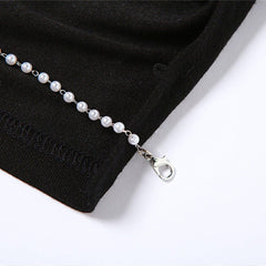 Hollow Irregular Pearl Chain Short Sleeve T Shirt