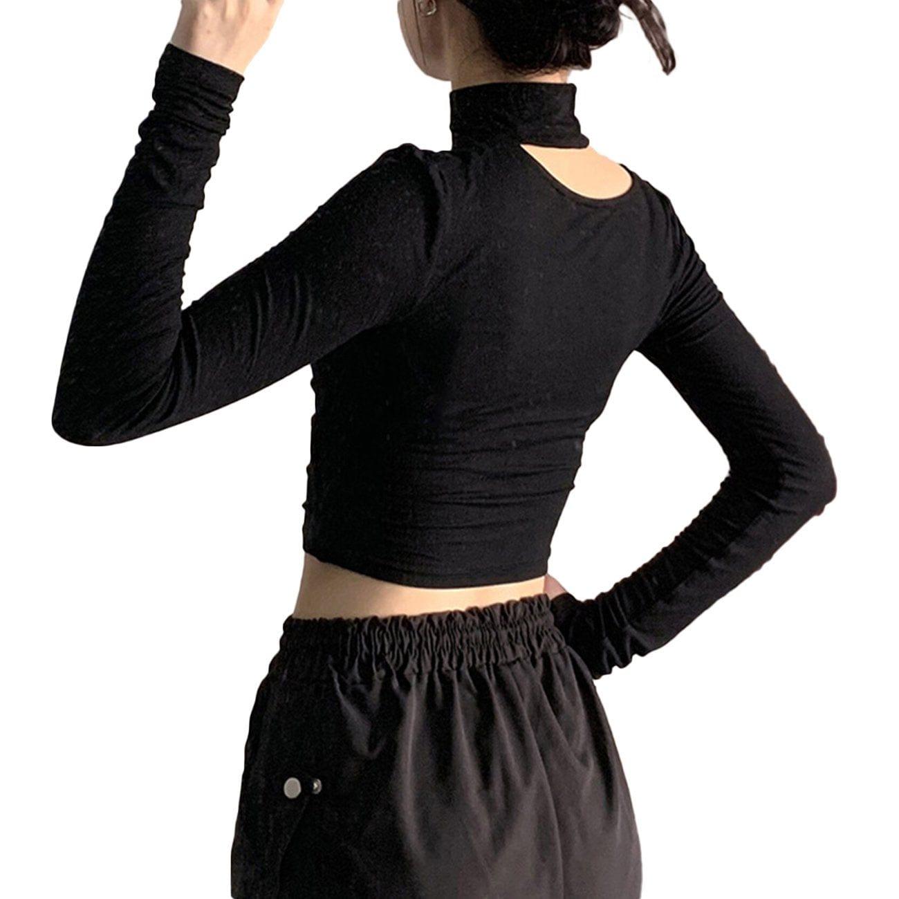 Hollow Sexy Halterneck Long Sleeve T Shirt